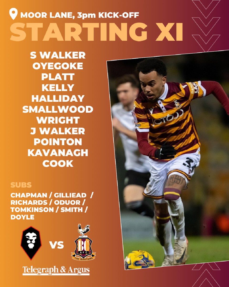 Unchanged 11 - Alex Gilliead back on the bench ... #bcafc