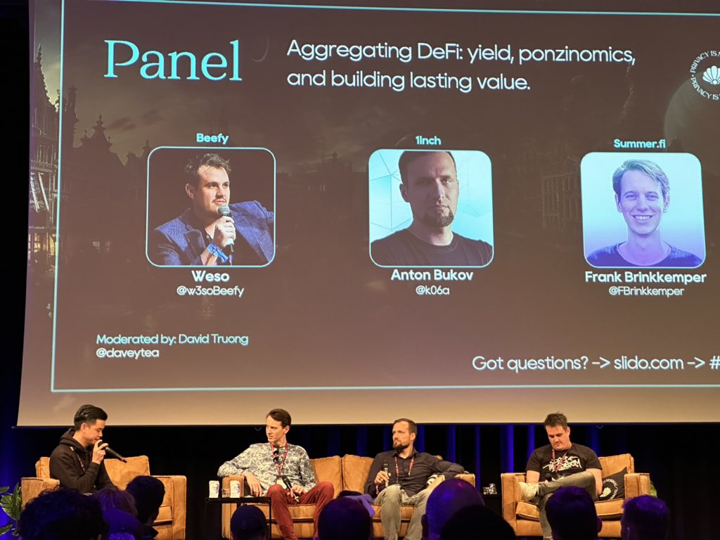 The Role of Aggregators: Simplifying the Use of DeFi in a permissionless way. @k06a from @1inch @w3soBeefy from @beefyfinance @FBrinkkemper from @summerfinance_ At @CryptoCanal #ETHDam
