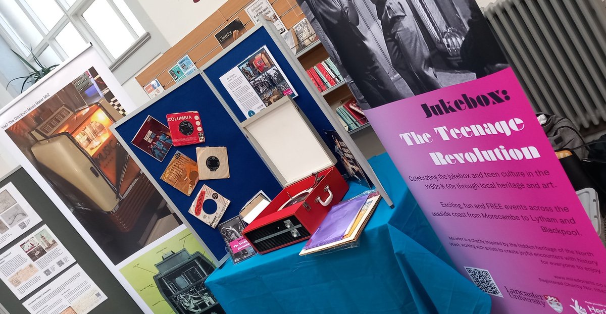 sjf40's tweet image. #CampusintheCity again today at #lancasterlibrary with @CarolynPrimett &amp;amp; @Miradorarts. We have our beautiful vintage record player, an array of music and memorabilia... thanks again to Robin at #HeightsideRecords 🎸 #JukeboxTheTeenageRevolution #LancasterUniLibrary  #oralhistory