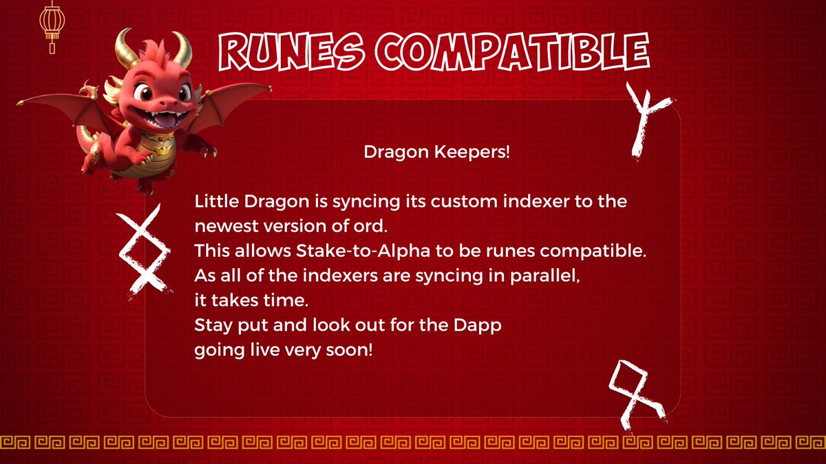 Dragon Keepers! Little Dragon is syncing to the new version of ord. Stake-to-alpha is immediately #runes compatible🔥 Look out for Dapp going live very soon! x.com/rodarmor/statu… #littledragon #ordinals $1ON8 #brc20 #bitcoin