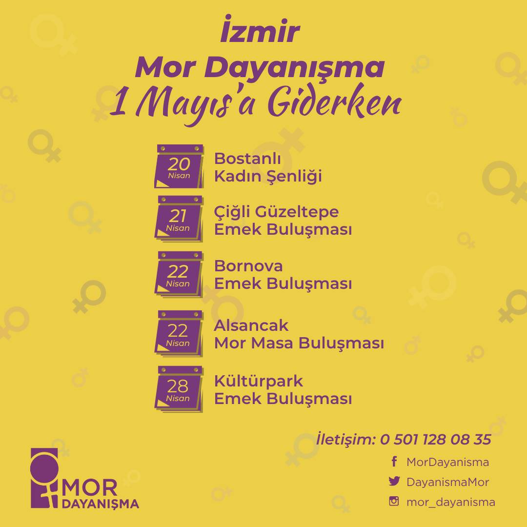 📍 İzmir 1 Mayıs'a Giderken takvimimiz çıktı 😍 Etkinliklere katılmak için bizimle iletişim kurmayı unutma.💜 Not: Etkinliklerimiz ücretsiz ve erkeklerin katılımına kapalıdır. #İzmir #1Mayıs2024