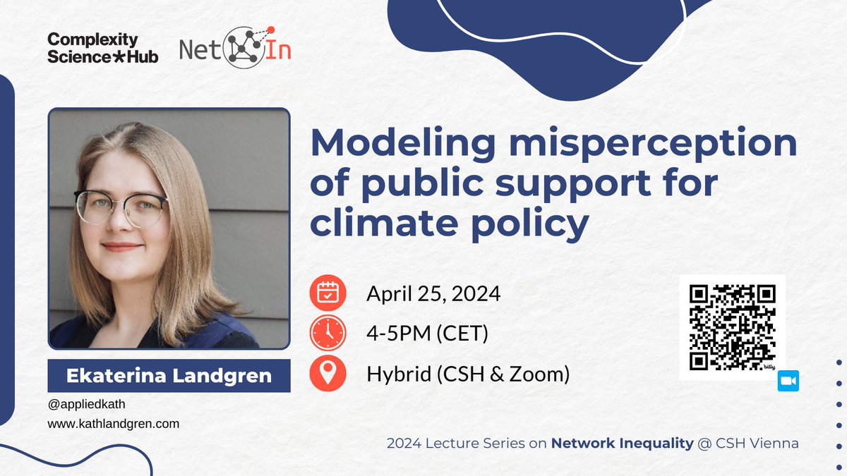 Don't miss our next #NetworkInequality lecture! @appliedkath explores why we underestimate support for climate policy & the consequences. 
April 25, 4pm CEST.

Register to all talks: bit.ly/LSNI-2024  
Info: networkinequality.com/lecture-series
@CSHVienna