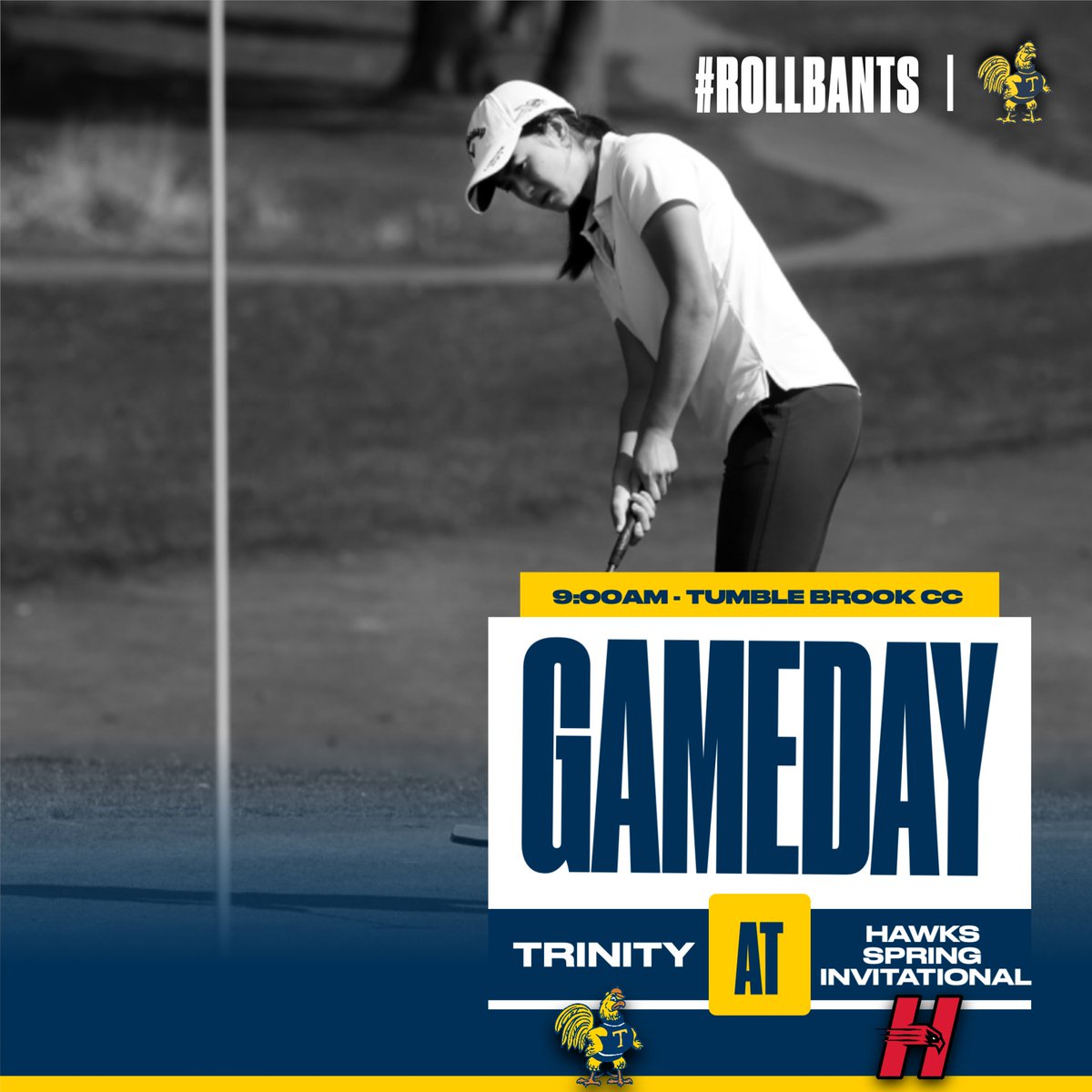 W🏌️‍♀️| Trinity College Women's Golf will compete in day two of the Hartford Hawks Spring Invitational. Tee times begin at 9AM #RollBants🐓