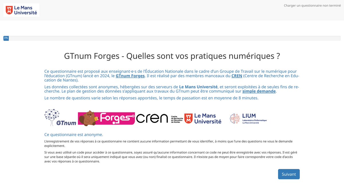 Étudier l’intérêt de l'outil forge dans l'éducation (et aider à sa démocratisation) fait l'objet d'un thème des #GTNum (groupe de recherche soutenu sur 3 ans par la DNE)
Auriez-vous 10 min à consacrer à ce questionnaire ?
Cela nous aiderait beaucoup
🙏🙏🙏
sondage.univ-lemans.fr/limesurvey/ind…