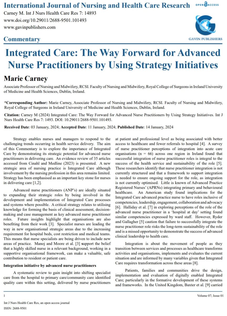 Excellent Publication. A systematic review: Gaining insight into shifting #NP care from hospital to primary care. This appears to be associated with improved access and less referrals to hospital. Do we need an integrated care strategy?✅ @RCSI_FacNurMid gavinpublishers.com/article/view/i…