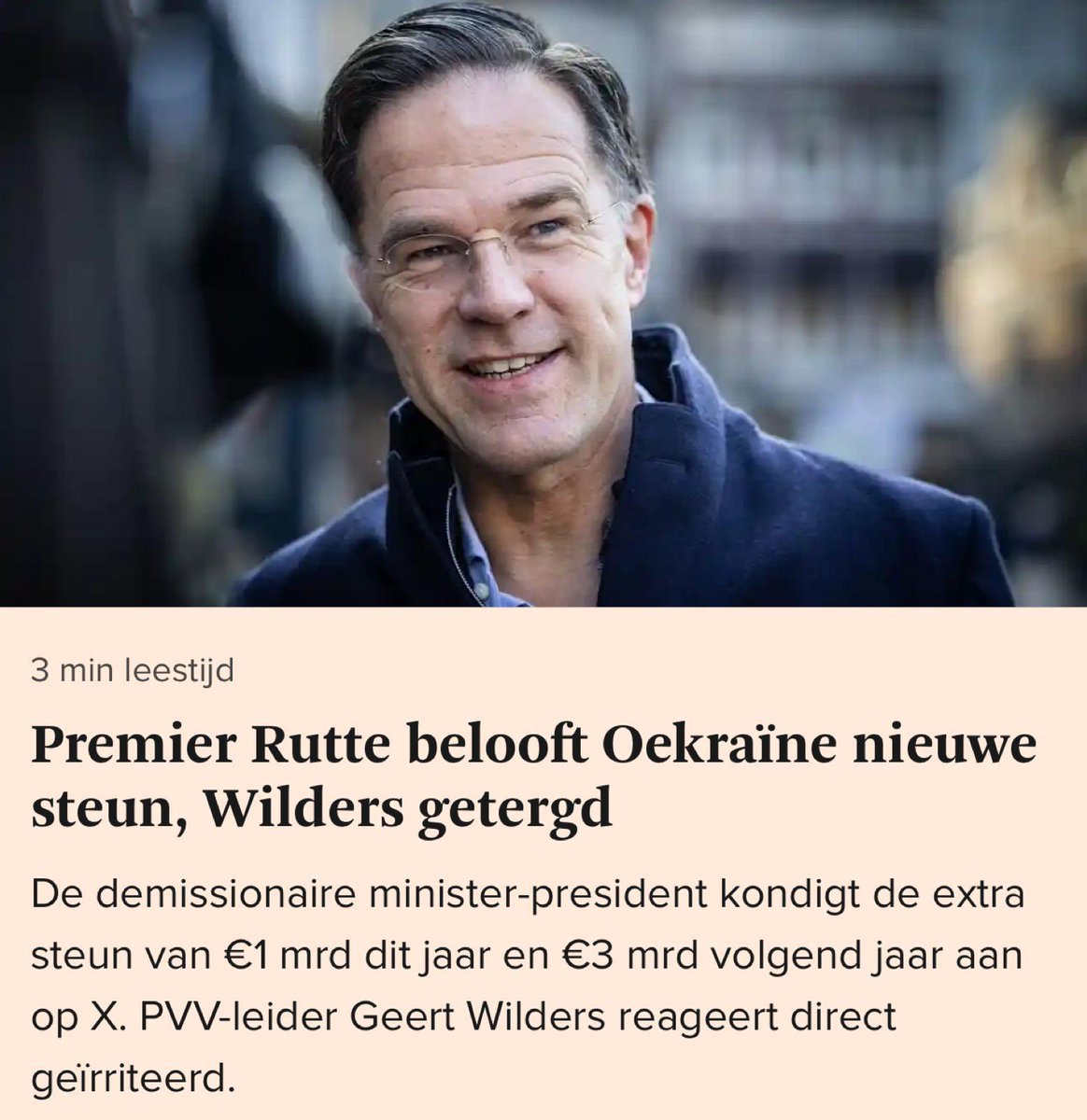 Ondertussen gaat onderhandelingspartner @VVD en #Rutte door met het treiteren van de #Wilders én de potentiële nieuwe coalitie. 

Nu weer met de verrassing van toekomstige miljardensteun aan Oekraïne zonder overleg. 

Eerder al met de instemming van de #dwangwet én de uitbreiding…