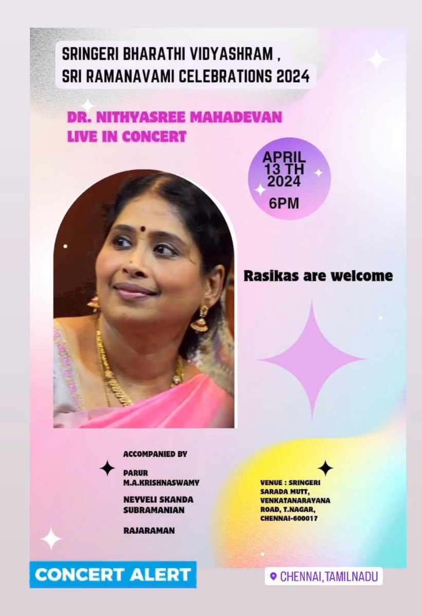 veeba6's tweet image. RamaNavami celebrations started with listening to Nithyashree #concertAlert