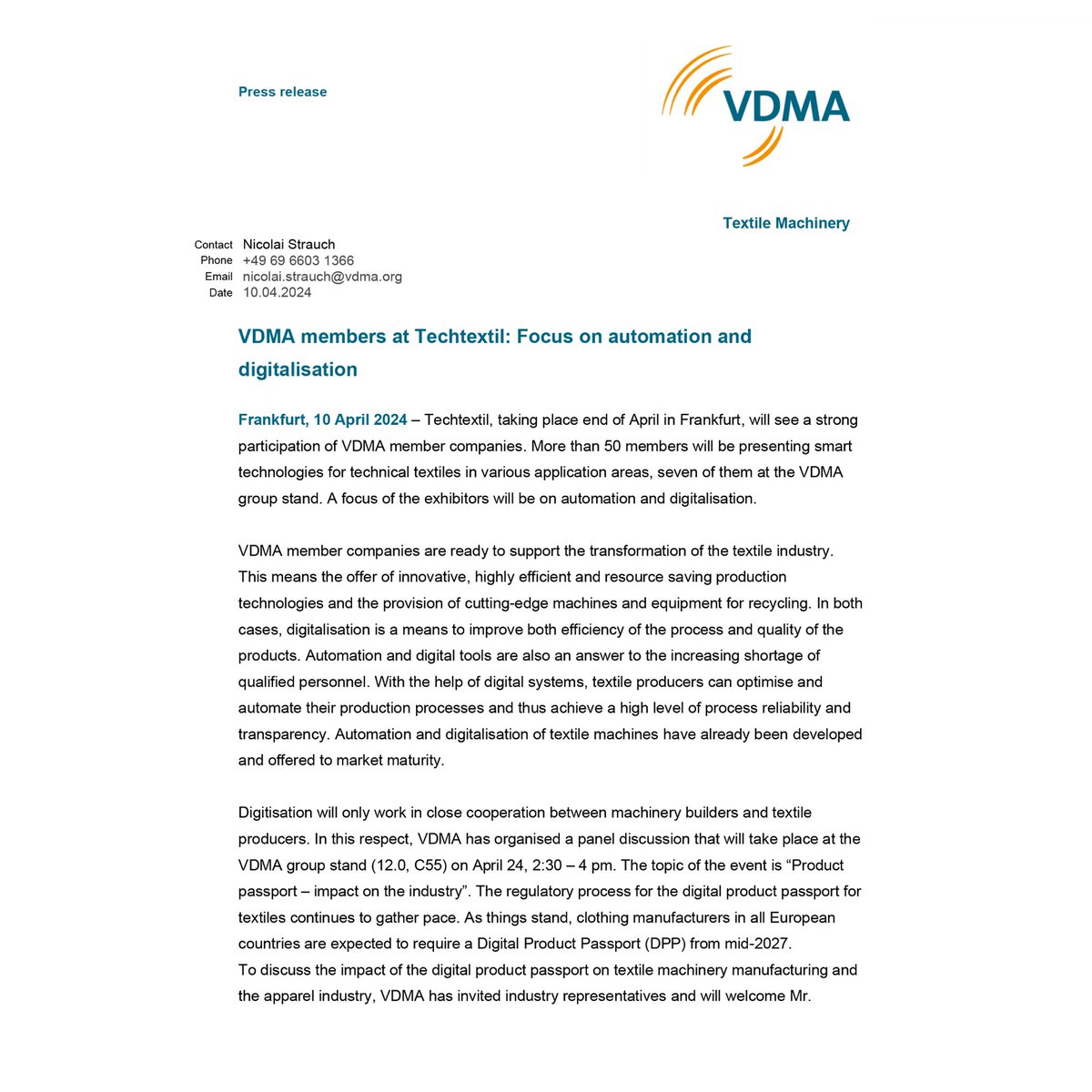 vdmaindia's tweet image. Discover the future of technical textiles at Techtextil ! 

#Techtextil #VDMA #Innovation #GermanEngineering #Manufacturing