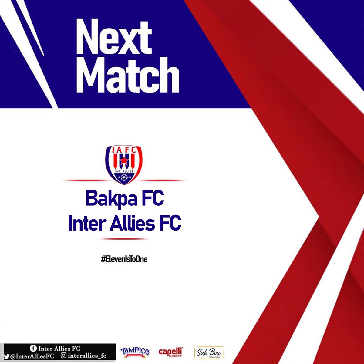 InterAlliesFC's tweet photo. π Our Next Match || INTER ALLIES FC π΄βͺοΈπ΅ #LW12
We are back in action this weekend!
π @rfavolta Division Two League
π Bakpa FC
ποΈBattor R/C Park
π 14/04
β° 1:00 pm
#iafc π΄βͺοΈπ΅ | #ElevenIsToOne https://t.co/C3amPbzVZw