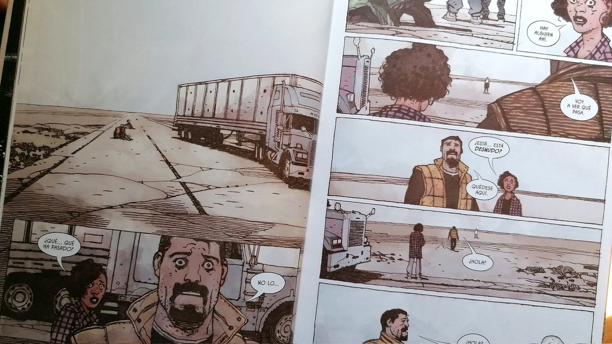 Pues #AyerLeí 'Carretera fantasma' vol 1. de Jeff Lemire y Gabriel H. Walta atraído por la premisa y el dibujazo de Walta y en pocas páginas ya estaba dentrísimo, muy muy recomendable.