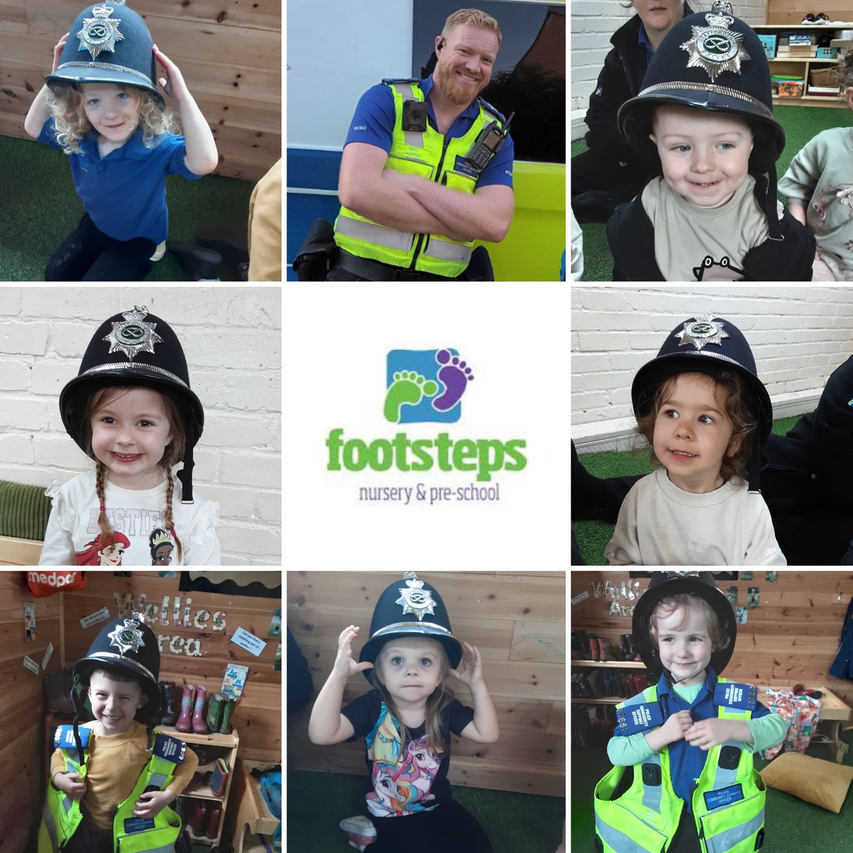 👮🏼‍♂️ Yesterday, PCSO Horton visited Footstep Nursery on Lichfield Road & talked to the children about Policing & who helps keep them safe. 🧒🏻 👧🏽 The children had a great time trying on some #Police helmets & body armour. Definitely some future recruits amongst this lot #Tamworth
