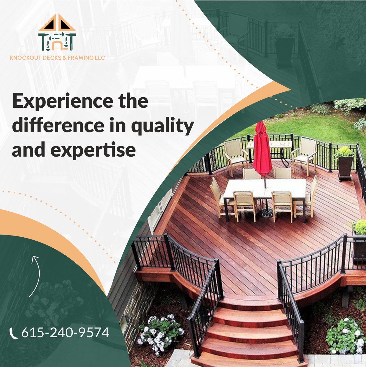 KAndframin4320's tweet image. Experience craftsmanship that stands the test of time. Reach out today and let's create something extraordinary together!

Call Us On +1 615-240-9574

#KnockoutDecks #OutdoorLiving #QualityCraftsmanship #Expertise #CustomDecks #HomeImprovement #DeckDesign #OutdoorRenovation