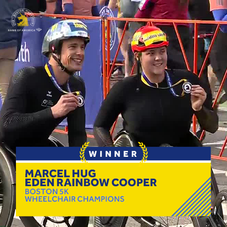 CONGRATS!! 🏆#BostonMarathon champ Marcel Hug, Britain's E.R. Cooper are top wheelchair divisions in #Boston5K wcvb.com/article/thousa…