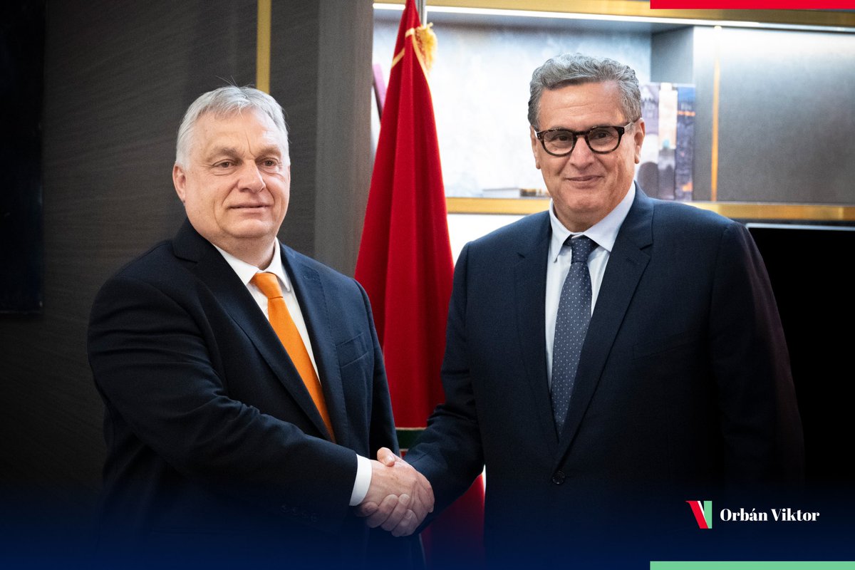 PM_ViktorOrban's tweet photo. I want to thank Prime Minister Aziz Akhannouch for the opportunity of our meeting and his hospitality during my visit to #Marrakech . The stability of Morocco is pivotal if we want to stop the wave of illegal migration coming to Europe. The government and people of Morocco can count on our support!