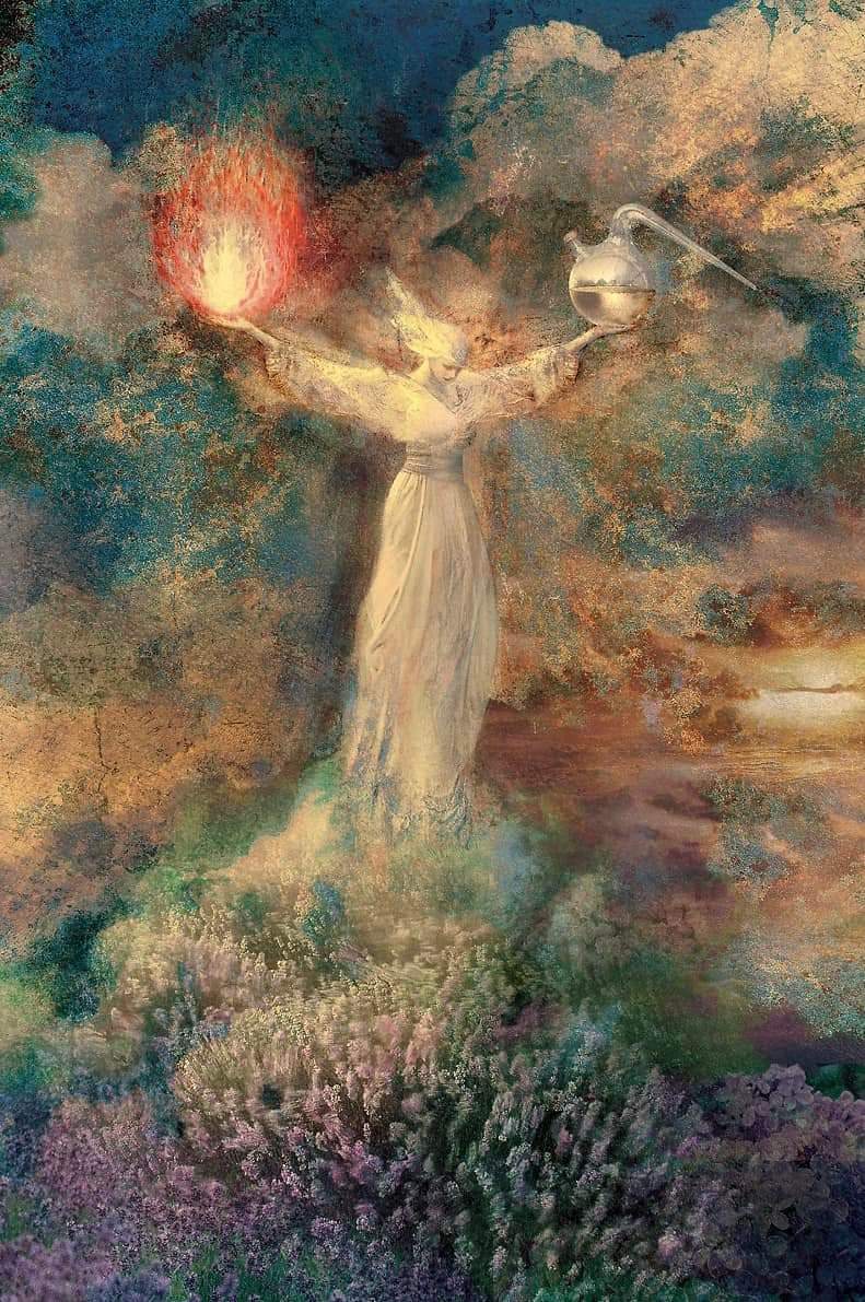 'The same intelligence that grows trees from seeds, that lets birds fly, that waves the ocean and gives birth to new stars – that same Intelligence also breathes your breath, beats your heart, and heals your wounds.' ― Annie Kagan [ Art • “Divine Alchemy” by Greg Spalenka ]