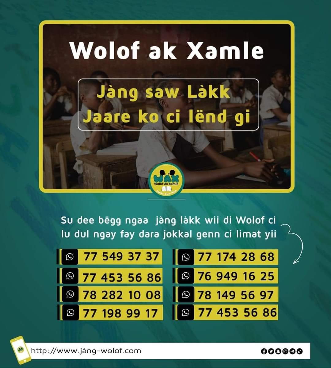 #wolof Yéen ñi bëgg a jàng mbindum Wolof ci lu dul ngeen di fay jokkleen limat (numero) yooyu. Dinañu leen jàngal ba ngeen man te du ngeen fay dara… #kebetu #Senegaal #xam_xam #njàng Saabal.net