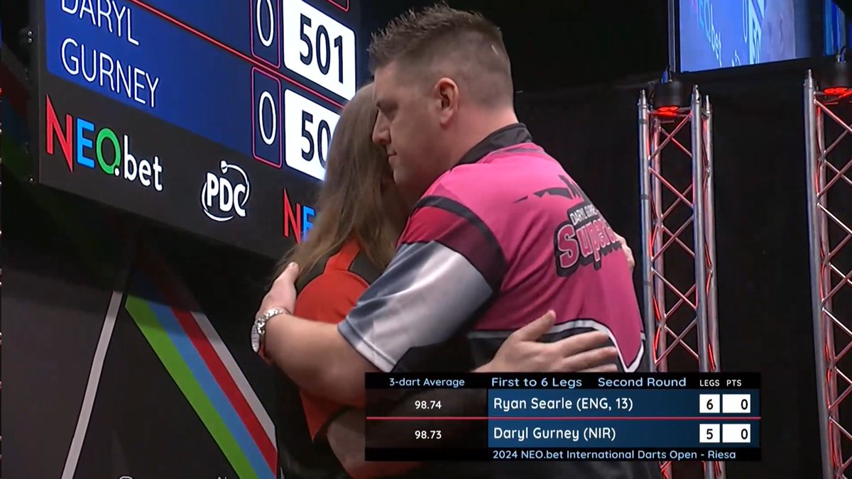 𝗦𝗘𝗔𝗥𝗟𝗘 𝗗𝗘𝗡𝗜𝗘𝗦 𝗦𝗨𝗣𝗘𝗥𝗖𝗛𝗜𝗡 🤘 Ryan Searle holds his nerve to edge out Daryl Gurney in a deciding leg in a contest which saw both players average 98.7 and land four 180s apiece! #IDO24