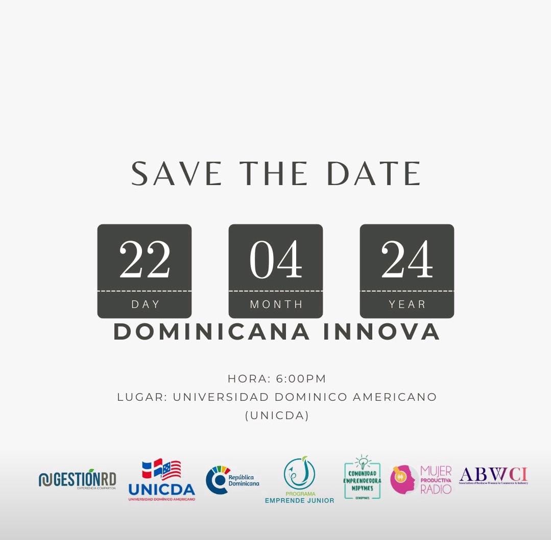 ABWCI is proud to support the Dominicana Innova 2024! 🤝🎉 🚀 An unmissable event for all innovation & technology entrepreneurs, and enthusiasts in the Dominican Republic! 🌟 🗓 Date: April 22, 2024 📍 Place: Universidad Domínico Americano (UNICDA) See you there! 🚀