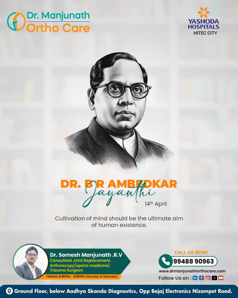 Inspiring generations: Dr. Ambedkar's vision continues to shape our nation.

#drmanjunath #nizampet #orthocare #AmbedkarJayanti #SocialJustice #Equality
#Constitution #DalitEmpowerment #BRAmbedkar #India #Legacy #HumanRights
#Inspiration