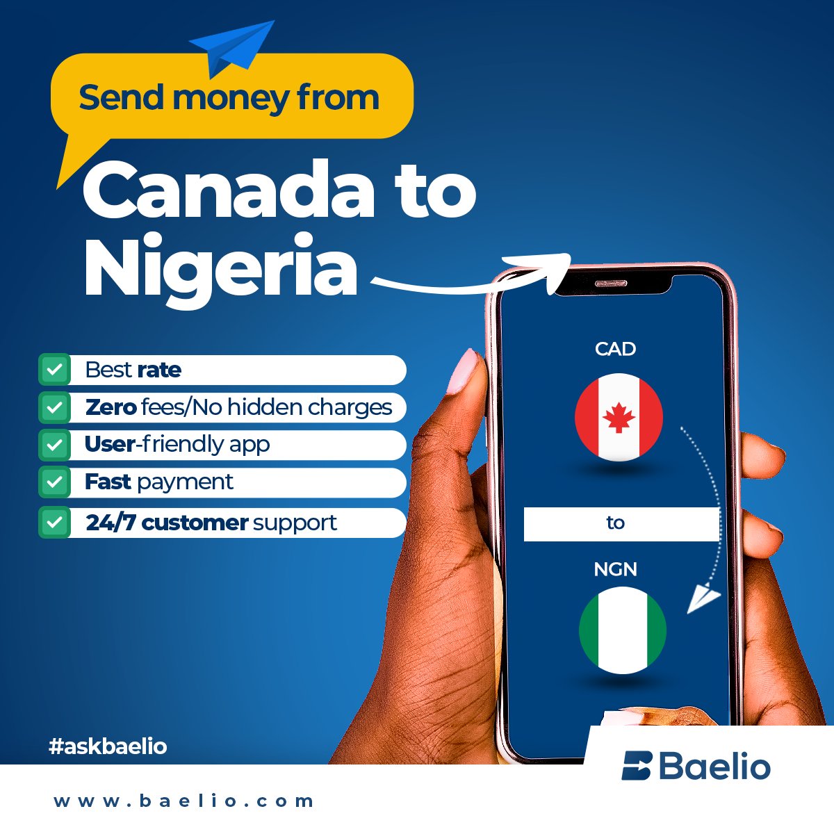 Sending money has been easier with Baelio! Enjoy zero fees, speedy transactions and round-the-clock customer support. Experience the key features that set Baelio apart from the rest! #Baelio #MoneyTransfers #Fintech