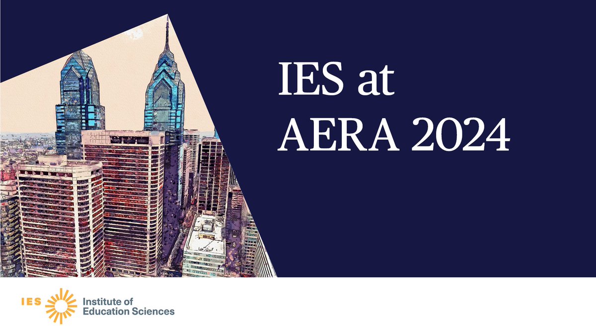 Today at 11:25 am, join all four IES commissioners—@LizAlbro, Peggy Carr, @NateJones_EDU, and @mattsoldner—to discuss current IES priorities around research programs, data collection, and developing evidence-based tools and resources. #AERA24 Learn More: convention2.allacademic.com/one/aera/aera2…