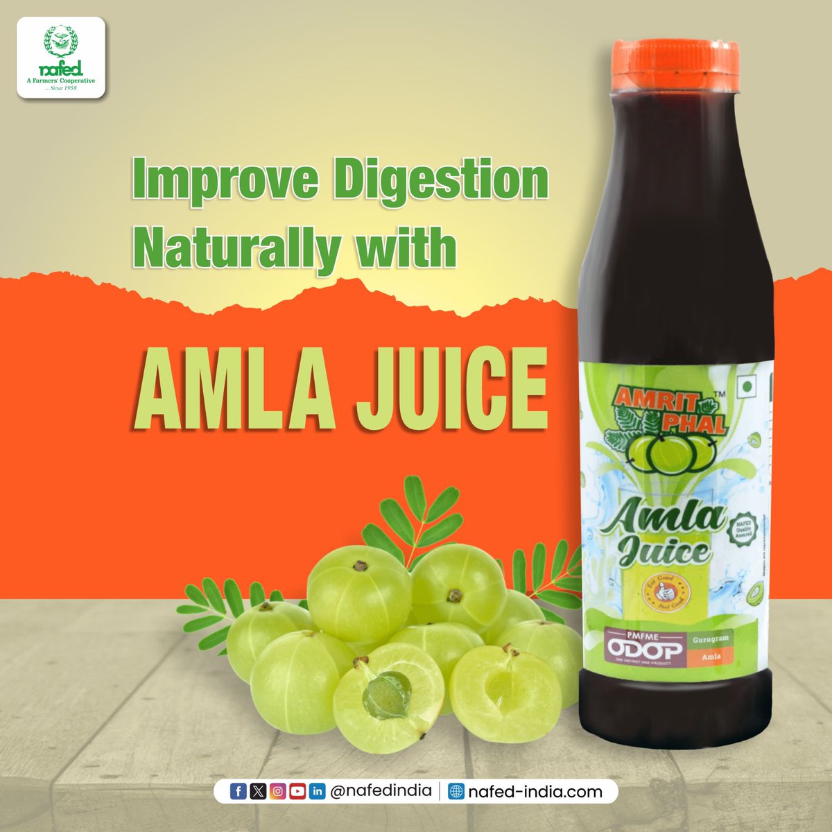 Boost your digestion naturally with Amla Juice! Rich in Vitamin C and antioxidants, Amla is known to aid digestion and promote gut health.

#NAFED #NAFEDIndia #AmlaJuice #NaturalGoodness #HealthyLiving #BoostYourImmunity #StayHealthy #PureandNatural