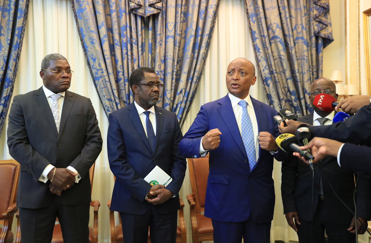 CAF President Dr Patrice Motsepe and Angola's Head of State, President João Lourenço, earlier today in Luanda. The meeting was part of the 2-day working visit of the CAF President to Angola.