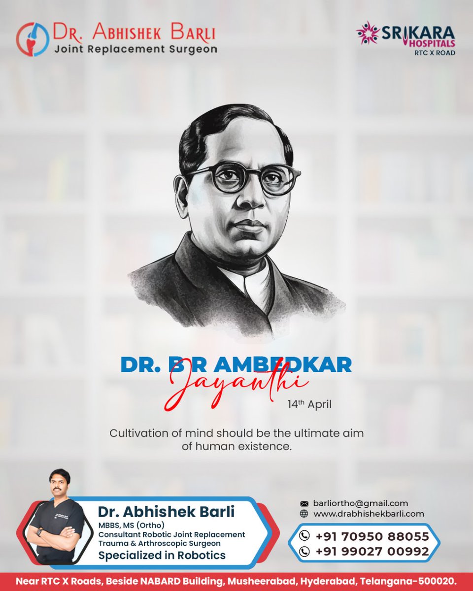 Wishing everyone a joyous Dr. B.R. Ambedkar Jayanthi filled with hope and empowerment!

#AmbedkarJayanthi #BRAmbedkar #Drabhishekbarli #Orthocare #RTCXRoads #SocialJustice #Equality #DalitEmpowerment #ConstitutionDay #HumanRights #Inclusivity #Inspiration #Legacy