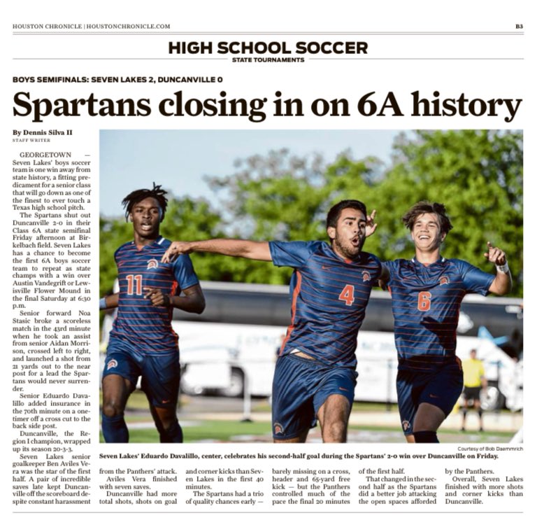 📰 Seven Lakes (<a href="/SLsoccer/">Seven Lakes Men's Soccer</a>) will play for a second consecutive state championship today after beating Duncanville in the semifinals Friday. Check out the full story from <a href="/densilva02/">Dennis Silva II</a>.

⚽️ READ: houstonchronicle.com/texas-sports-n…

#txhssoccer #UILState
