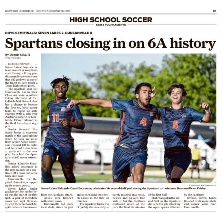 📰 Seven Lakes (@SLsoccer) will play for a second consecutive state championship today after beating Duncanville in the semifinals Friday. Check out the full story from @densilva02. ⚽️ READ: houstonchronicle.com/texas-sports-n… #txhssoccer #UILState
