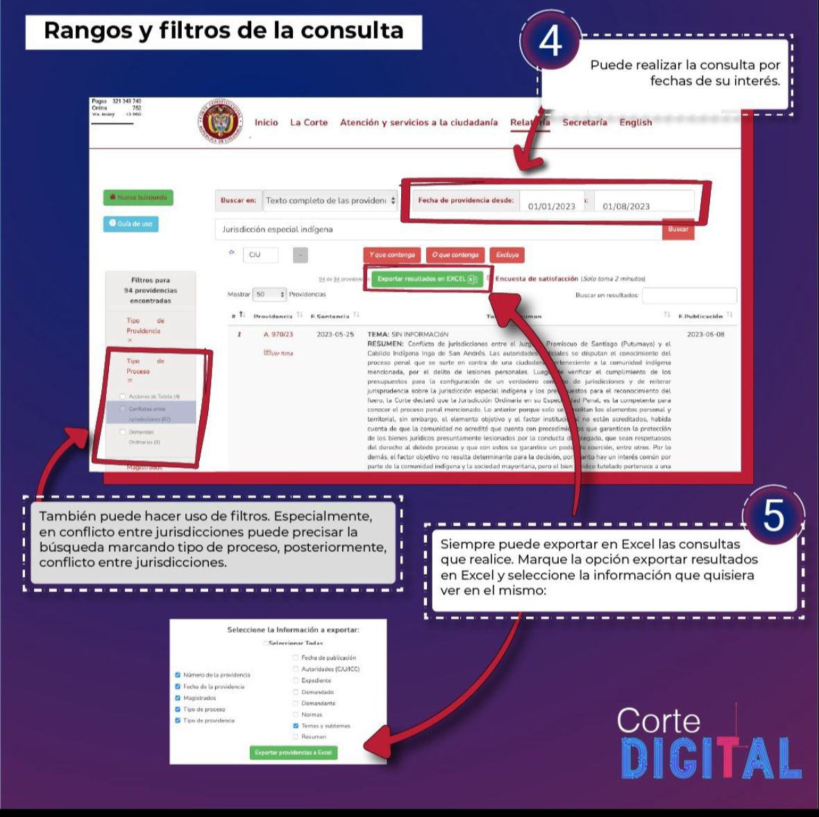 CConstitucional's tweet image. #CorteDigital | Formas de buscar conflictos de jurisdicciones en la relatoria de la Corte Constitucional.

▶️ corteconstitucional.gov.co/relatoria/busc…