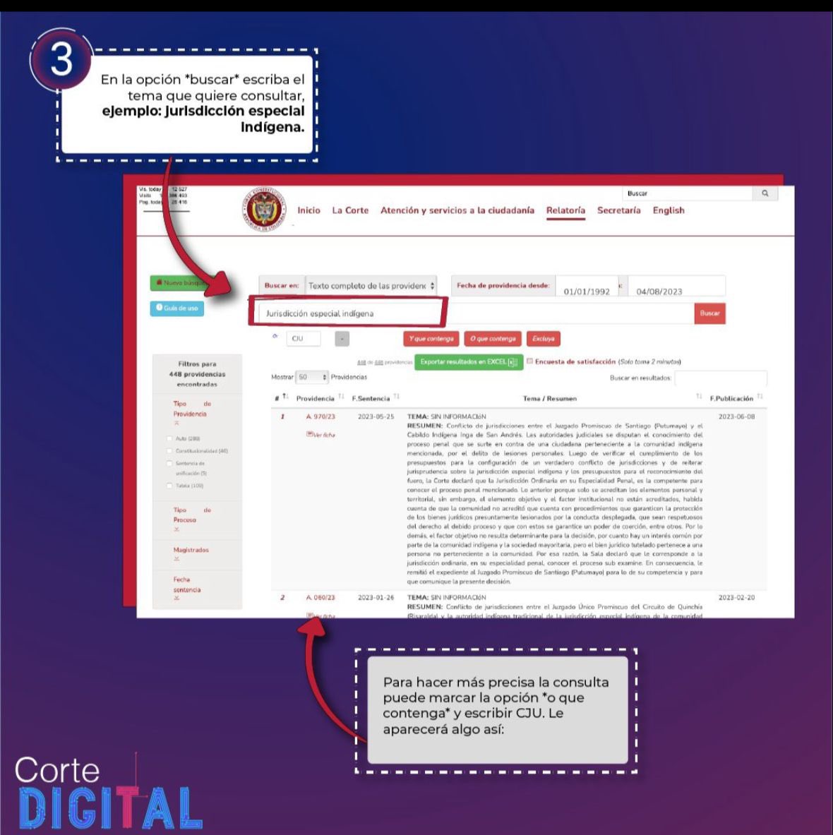 CConstitucional's tweet image. #CorteDigital | Formas de buscar conflictos de jurisdicciones en la relatoria de la Corte Constitucional.

▶️ corteconstitucional.gov.co/relatoria/busc…