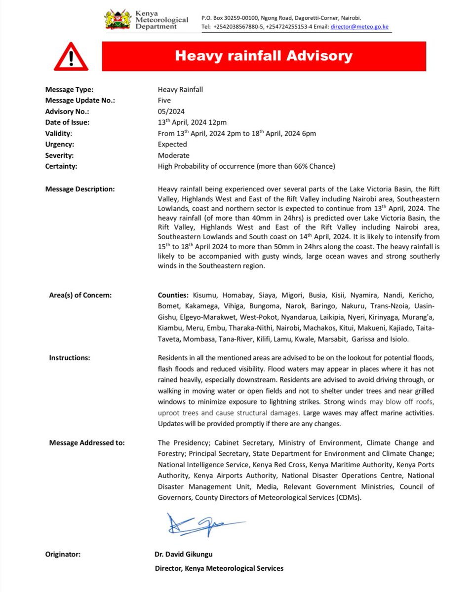 Heavy Rainfall Advisory