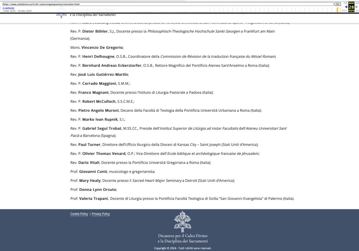 A cover up? On March 28, Rupnik was listed on Congregation/Dicastery for Divine Worship website among consultors appointed for 5yr terms in 2022; now he is not. As known, Vatican 2024 yrbook, published only this week (& already out of date for some things) still lists him in CDW