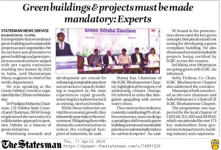 The need for sustainable architecture! At the Green Odisha Conclave organised by IGBC ,we emphasised the need for collaboration between architects ,developers & customers. Paradip’s water shortage is a stark reality!our future depends on #green buildings #greenbuilding #Igbc