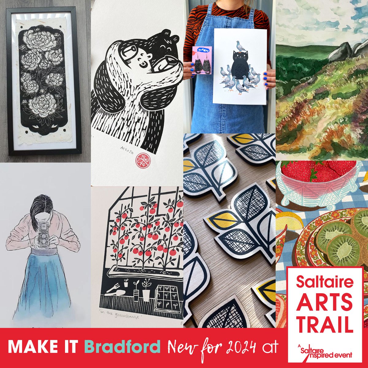 SaltaireArt's tweet photo. NEW for 2024! MAKE IT Bradford - a pop-up creative market showcasing the artistic talent found here in Bradford. Pictured are the stallholders in print &amp; painting.

Sat 4 May at Salt Building, Shipley College. Entry FREE, part of #saltaireartstrail @theprintlass @mezandy https://t.co/cncuwL3c1w