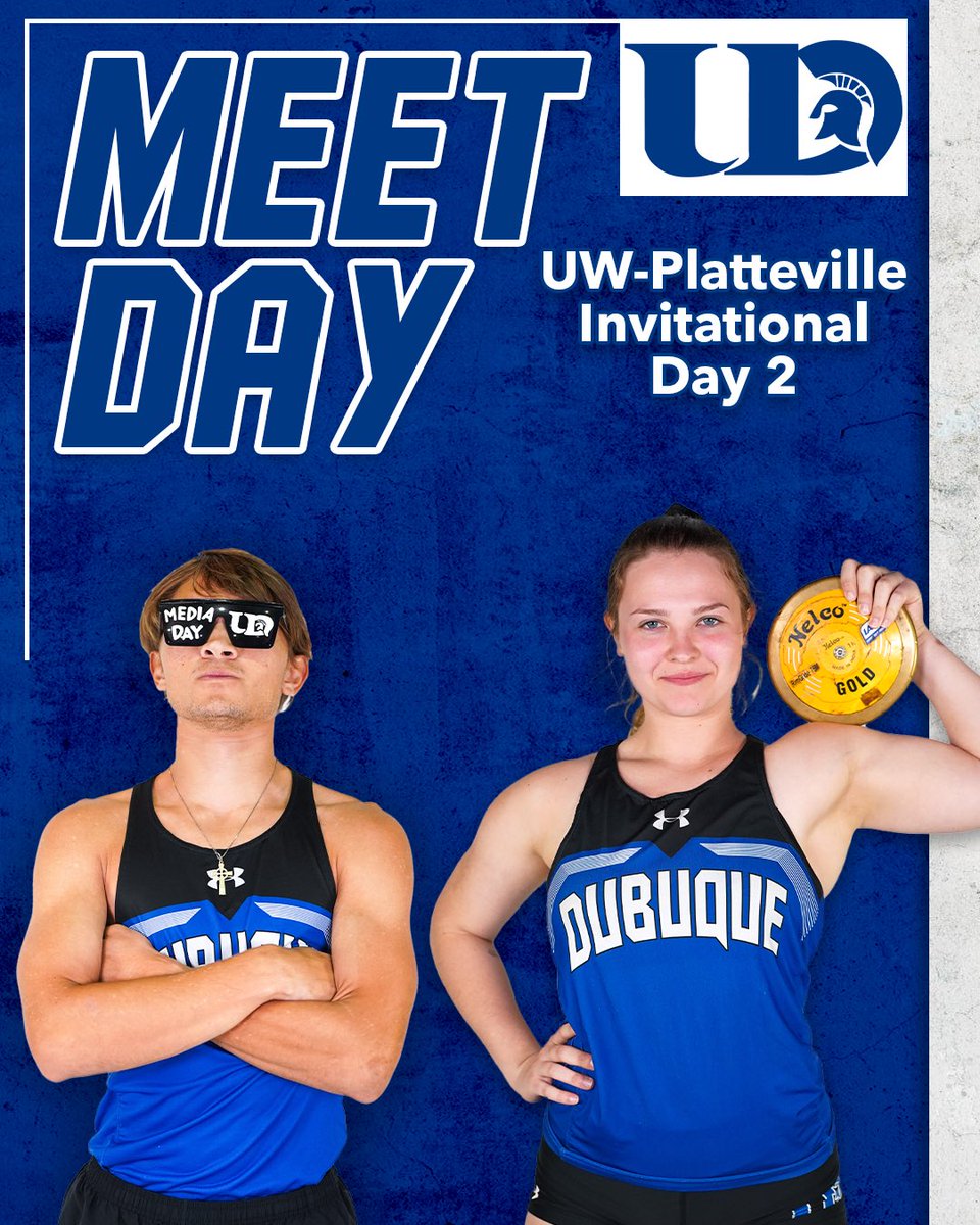 ⚔️SPARTAN MEETDAY⚔️ 🎽 UW-Platteville Invitational 🏟️ UW-Platteville Track & Field Complex 📍 Platteville, WI 🕚 All Events - 11:00AM 📊 milesplit.live/meets/608619 🎥 wiacnetwork.com #UDspartansTF #rollriversTF