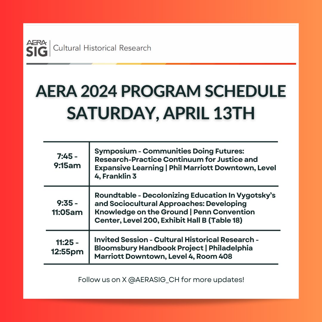 Today's programming for #AERA2024 features more amazing work from our SIG's members. Be sure to stop by and learn more!