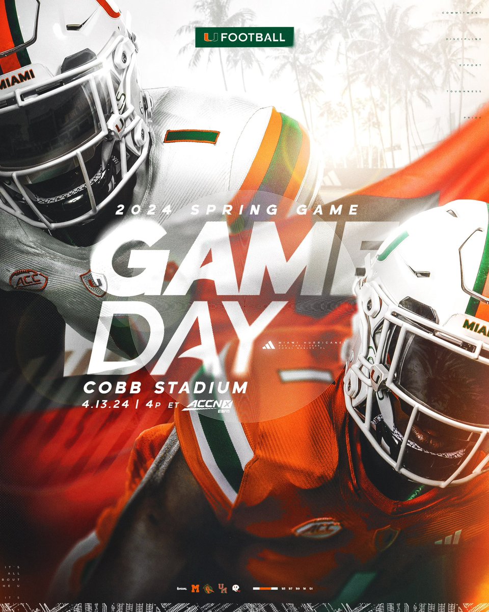 Get up, it’s GAME DAY! 🙌 🏈: 2024 Spring Game 📍: Cobb Stadium ⏰: 4 PM ET 📺: ACCNX #GoCanes