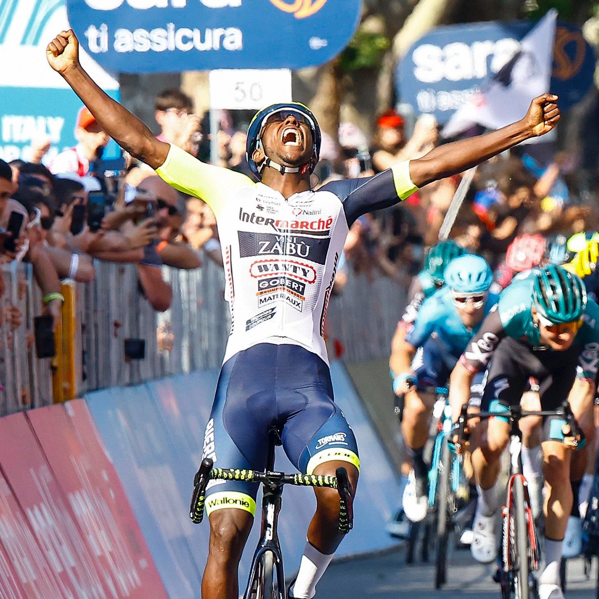 LottoIntermarch's tweet photo. Biniam Girmay returns in the #Giro 💗

Memories of his historic first participation ⤵️ https://t.co/q0gdVIwH4C