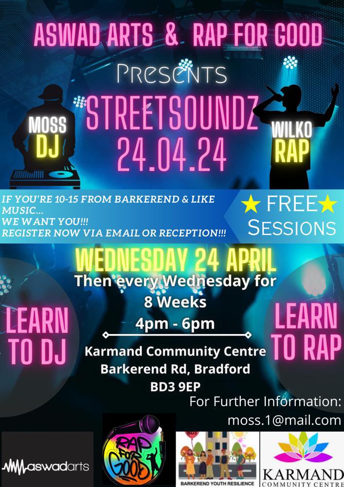 Starting April 24th for 8 weeks - FREE workshops in DJ & Rap for young people in Barkerend #Bradford Thanks to @FaithInCommune for funding this & lots of great projects in the area through the Youth Resilience Program. If you know young people aged 10-15 please get in touch!