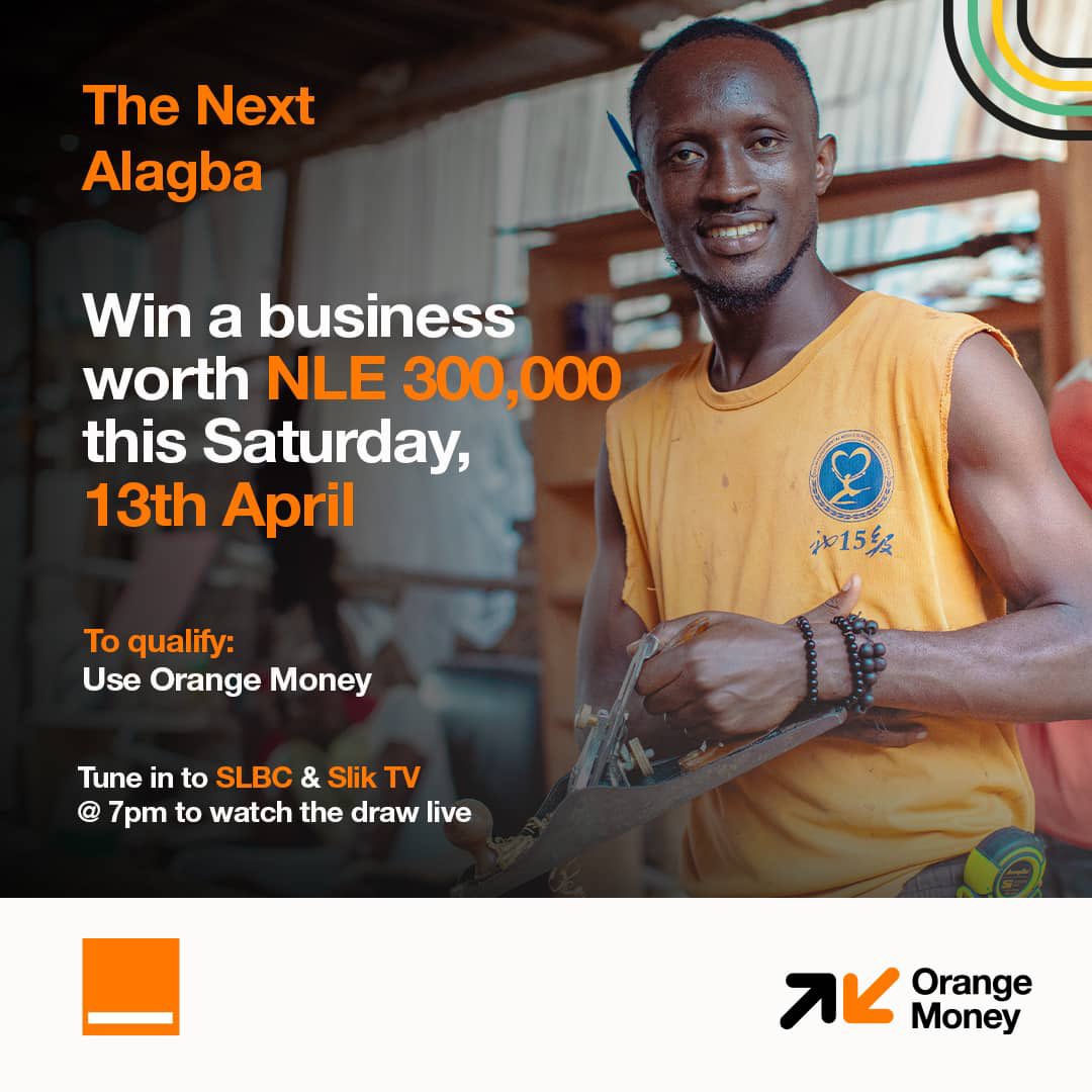 Join we live on SLBC ein Slik TV 7pm ein usef go get chance for win ein be the Next Alagba with Orange Money. 
All yu need for qualify na for do transaction or pay yu bills using Orange Money.
#nextalagba #WINABUSINESS  #orangesl #ootd