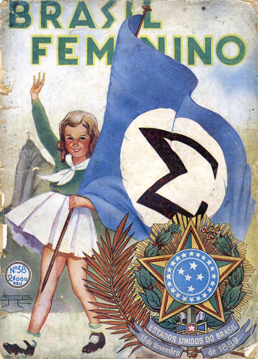 Cover of 'Brasil Feminino' magazine (1937) showing a girl holding the sigma flag of the Integralists.