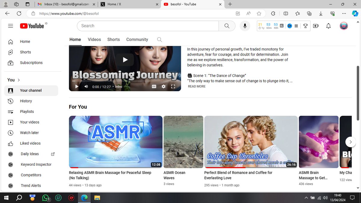 besofol's tweet photo. Dear @YouTube ,
why now the "For You" page for my own videos shows up on my own channel. Does this mean that if I watch my own videos, the watch time to help me from your requirements will also be counted ? ✨❤️💕 https://t.co/RukQXy31WW