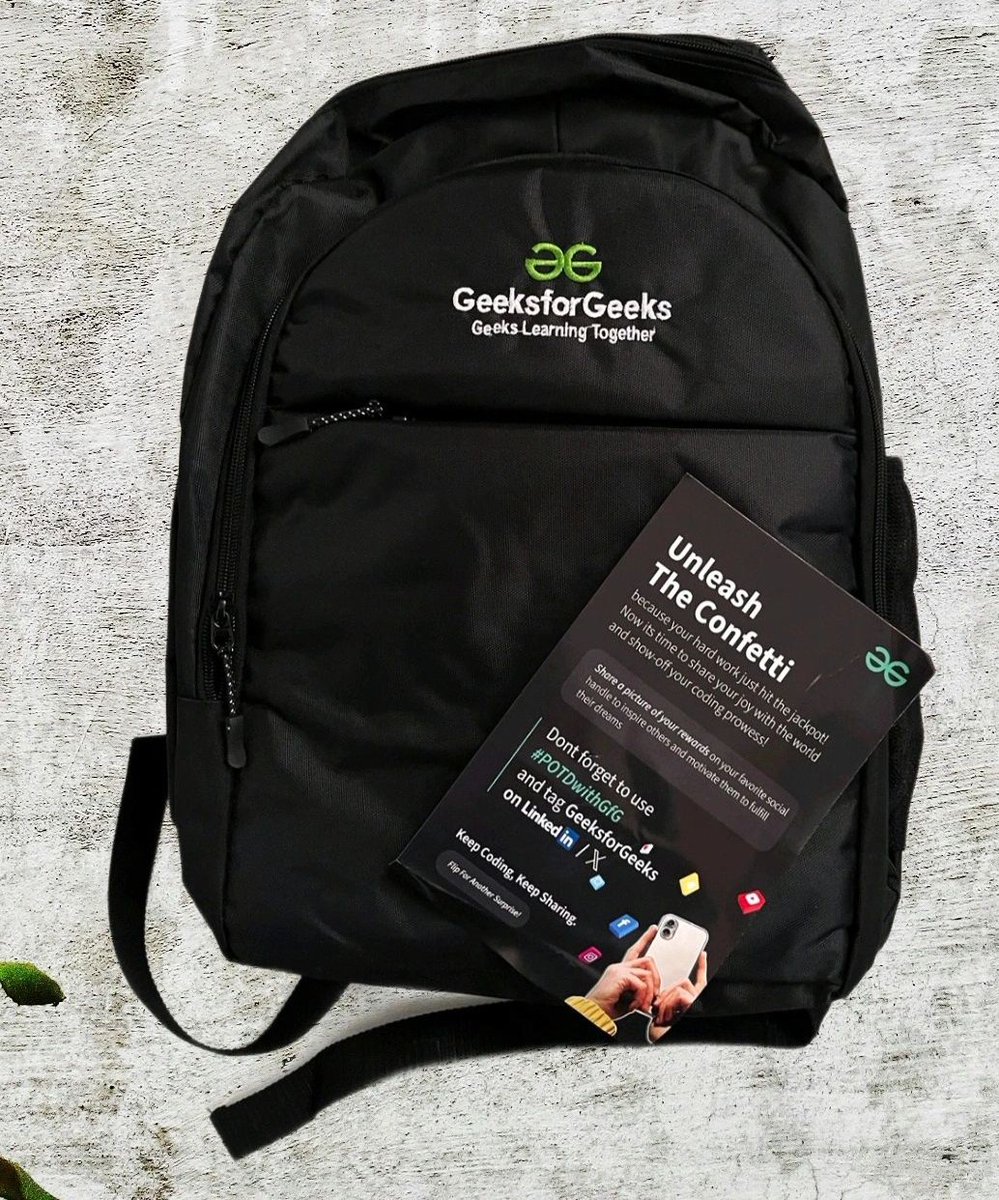 I received my #GFG Swag Bag after solving POTD (Problem of the day) consistently. 💥💥

Thank you @geeksforgeeks❤️🚀

#100DaysOfCode #DSA #learninpublic #GeeksforGeeks #problemoftheday #coding #geek #developer #POTDwithGFG #learning #algorithms #consistency #reward #swags