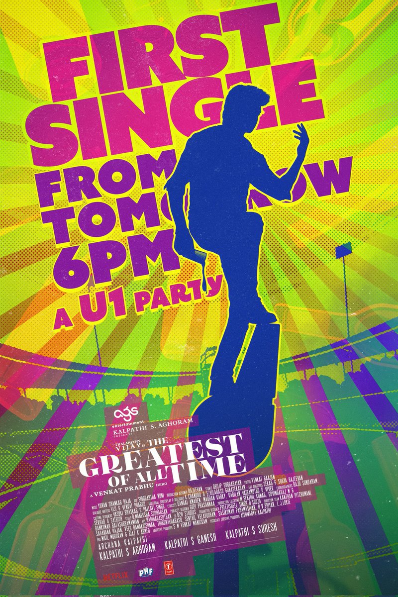 thisisysr's tweet photo. Start Music!!! 🔊 #GoatFirstSingle from tomorrow 6pm 😊

Promo ▶️ https://t.co/pkZolwq2ed

A @actorvijay Sir vocal 

#TheGreatestOfAllTime
A @vp_offl Hero

#KalpathiSAghoram
#KalpathiSGanesh
#KalpathiSSuresh

#GOAT @actorprashanth @PDdancing @dhilipaction #Mohan #Jayaram @actress_Sneha #Laila @meenakshiioffl @iYogiBabu @paro_nair @actor_ajmal #VTVGanesh @actor_vaibhav @Premgiamaren @aravindaakash @ajayraaj @archanakalpathi @aishkalpathi @venkat_manickam @malinavin @siddnunidop @mesuryarajeevan @venk_editor @rajeevan69 @dirsasikumar_p @dirpitchumani @Senthil__off @NetflixIndia @TSeries @PharsFilm  @onlynikil @RIAZtheboss