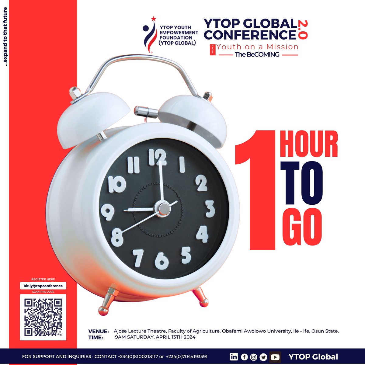 1 hour to go

#YouthonAMission 
#beCOMING2024

32 universities in a location
7 countries coming together

YTOP Global 
...expand to that future

#iamytop #ytopglobal #GlobalChangeMaker #beCOMING2024 #sdgs2030 #youthleadership #youthinaction #PositiveImpact #partnership