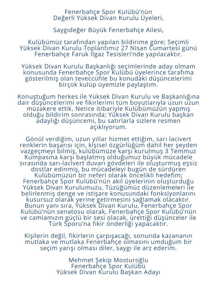 SntMSM's tweet photo. Büyük Fenerbahçe Ailesi’ne saygı ile arz ediyorum. https://t.co/i2iQkcsXpj