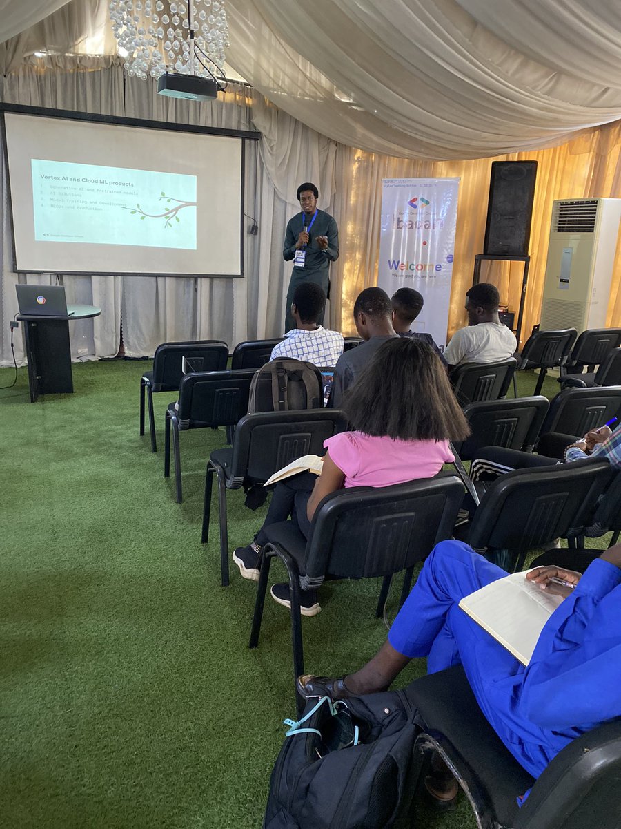 @Geektutor Our Keynote Speaker @dftaiwo, CTO of INITS, is live at Build with Ai by Gdg Ibadan. He's discussing 'Revolutionize Your Solutions with Vertex Ai.' Honored to have one of the mentors of all Google Developer Groups present! #buildwithaiibadan #GDGIbadan #buildwithai