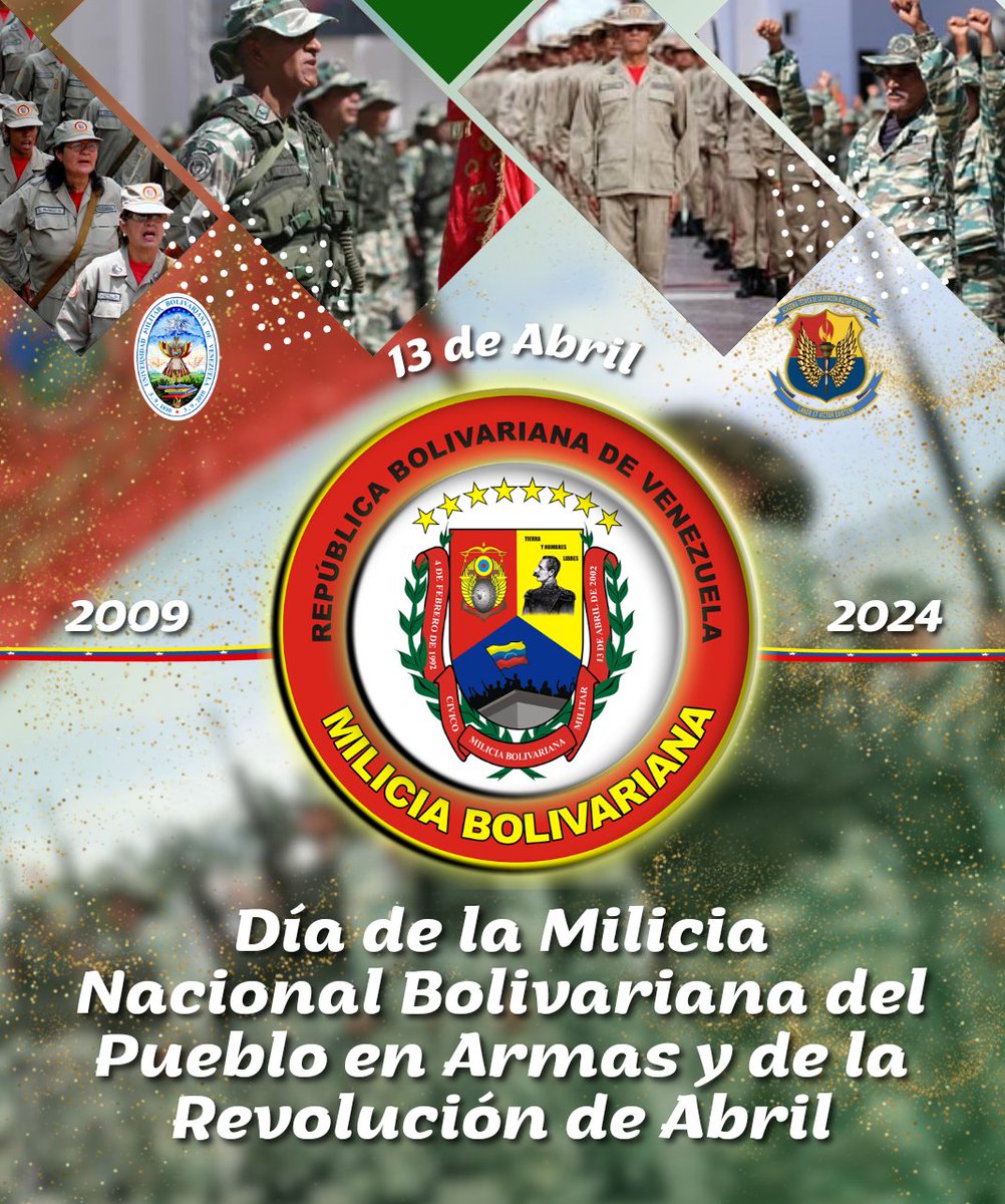 #13Abr 🇻🇪 Desde la @AMB_ATMB felicitamos a nuestra @Milicia_B1, cuerpo que forma parte de la nueva doctrina militar, componente especial de carácter popular, integrado por valientes hijos de Bolívar, Zamora, Urdaneta, Sucre y Chávez. Felicidades!!! 👏👏👏🇻🇪 #FANB